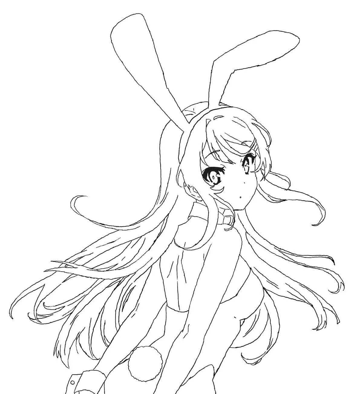 Gorgeous anime bunny coloring page