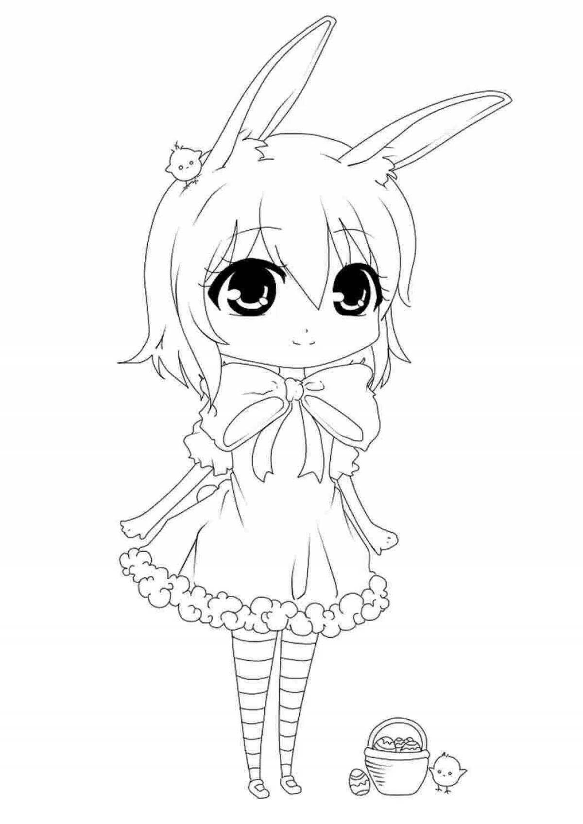 Coloring book joyful anime rabbit