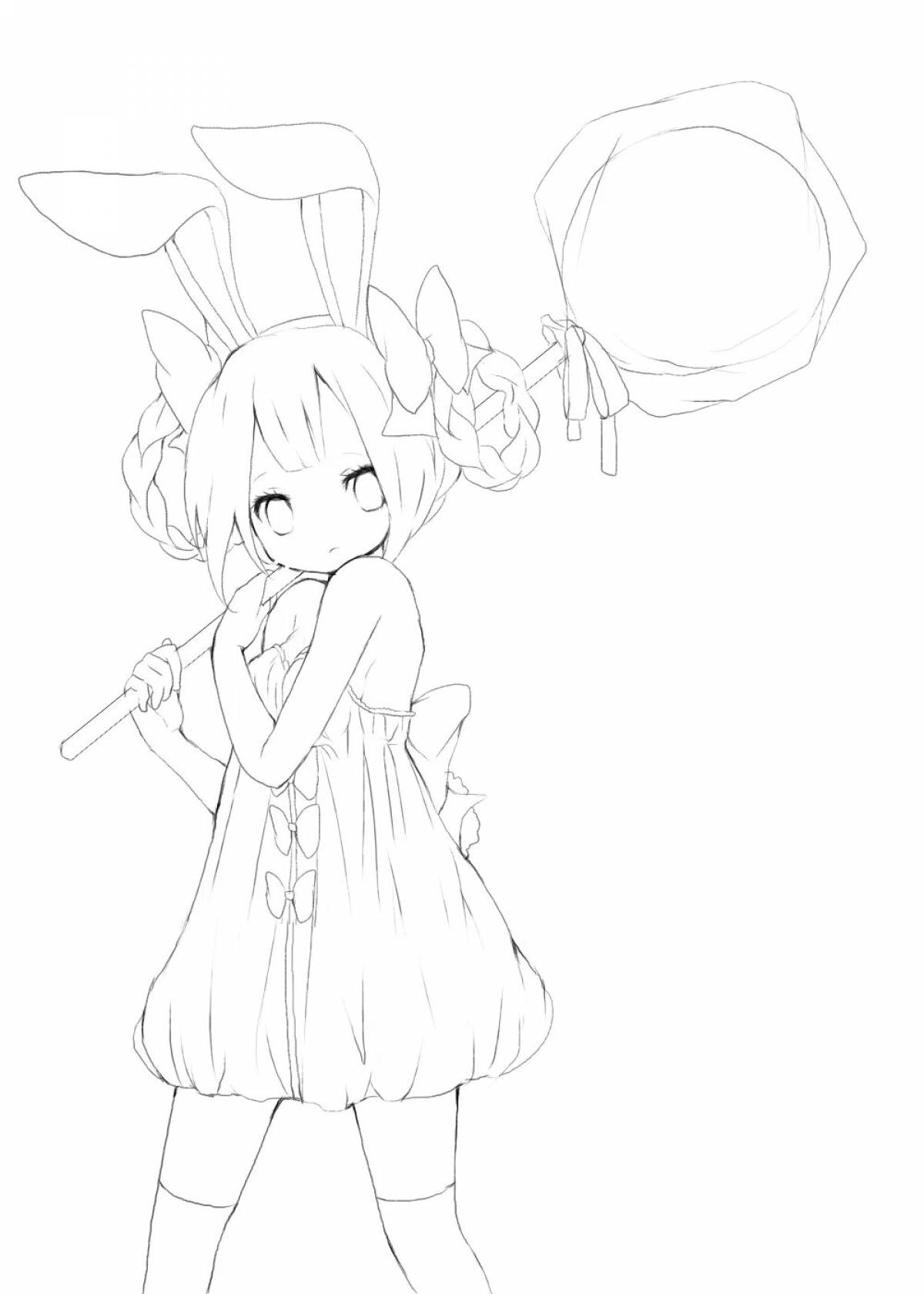 Humorous anime rabbit coloring page