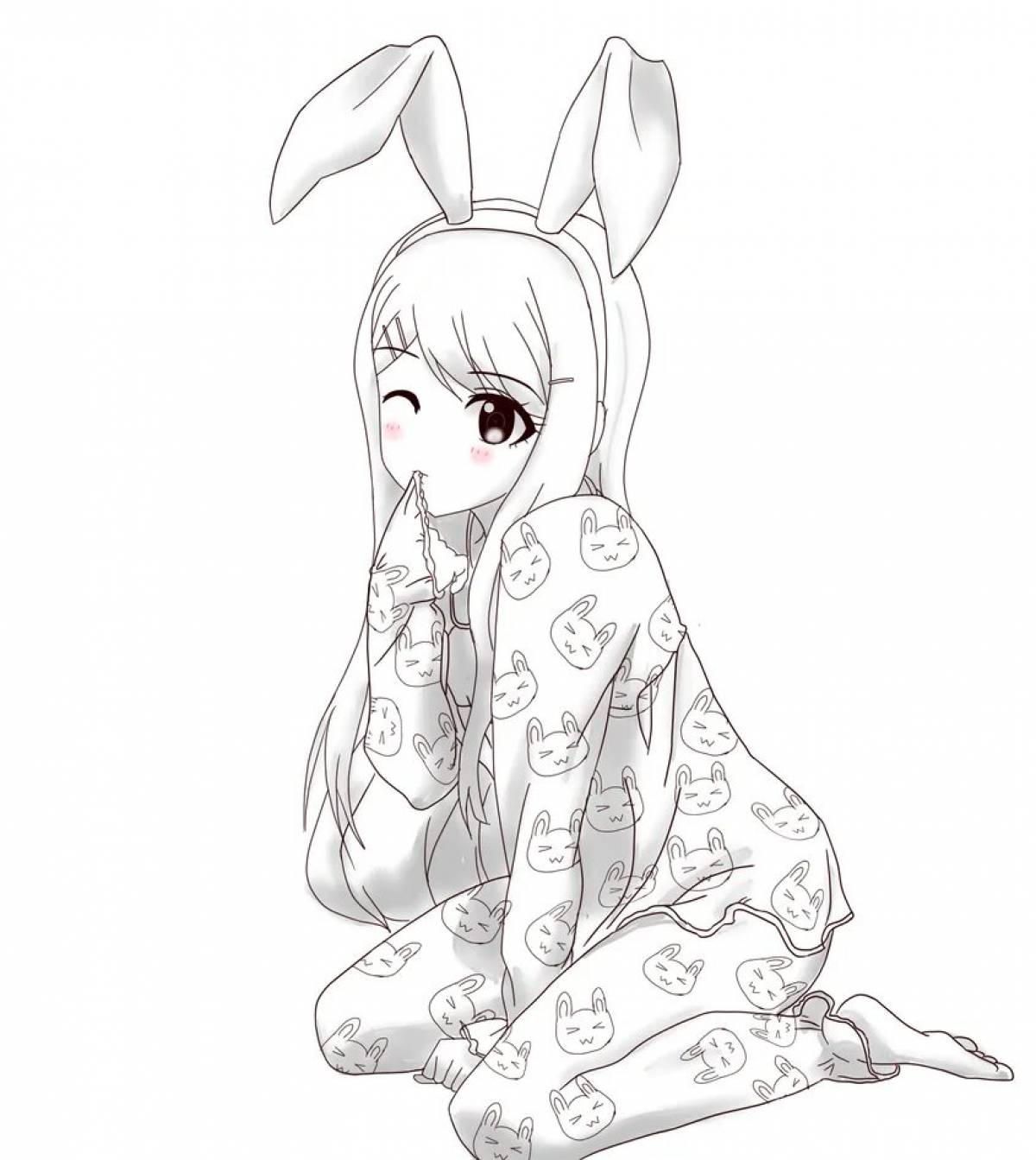 Delicate anime rabbit coloring page