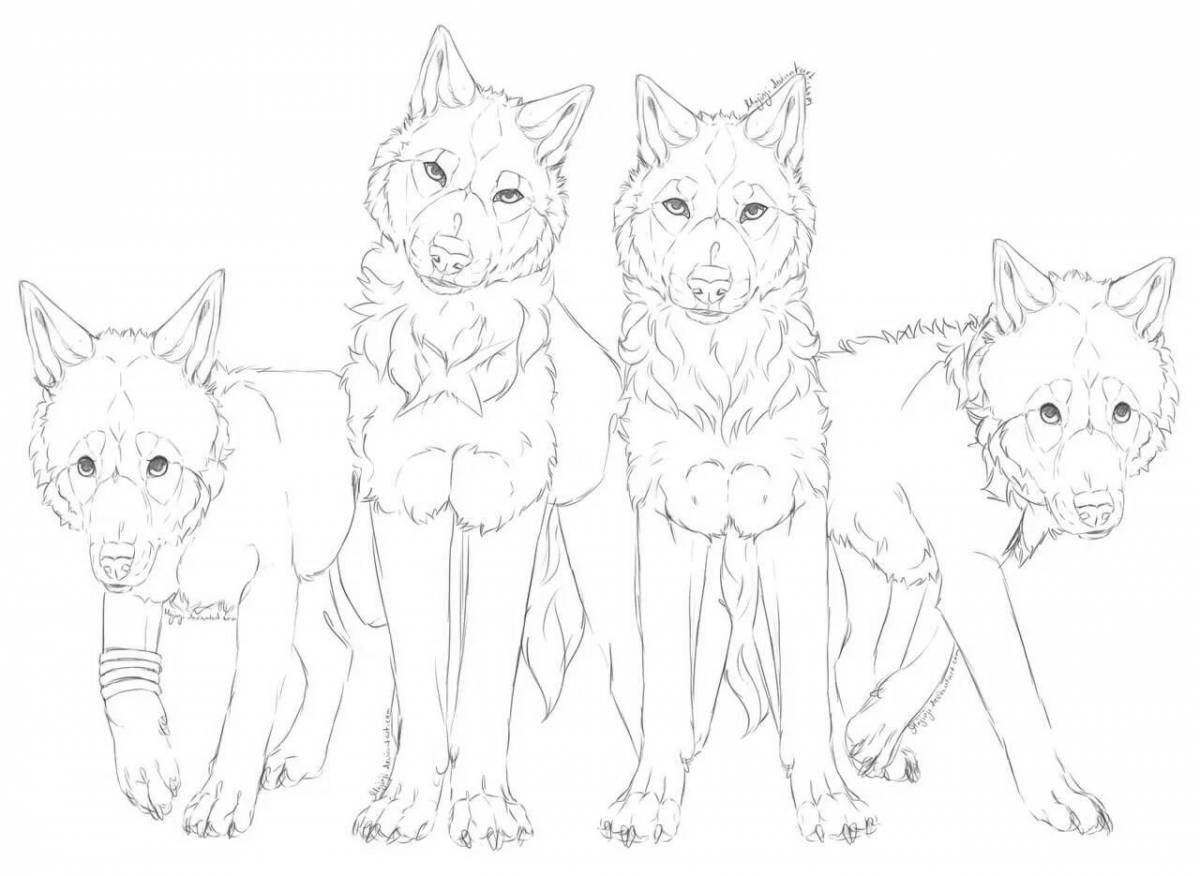 Majestic pack of wolves coloring page