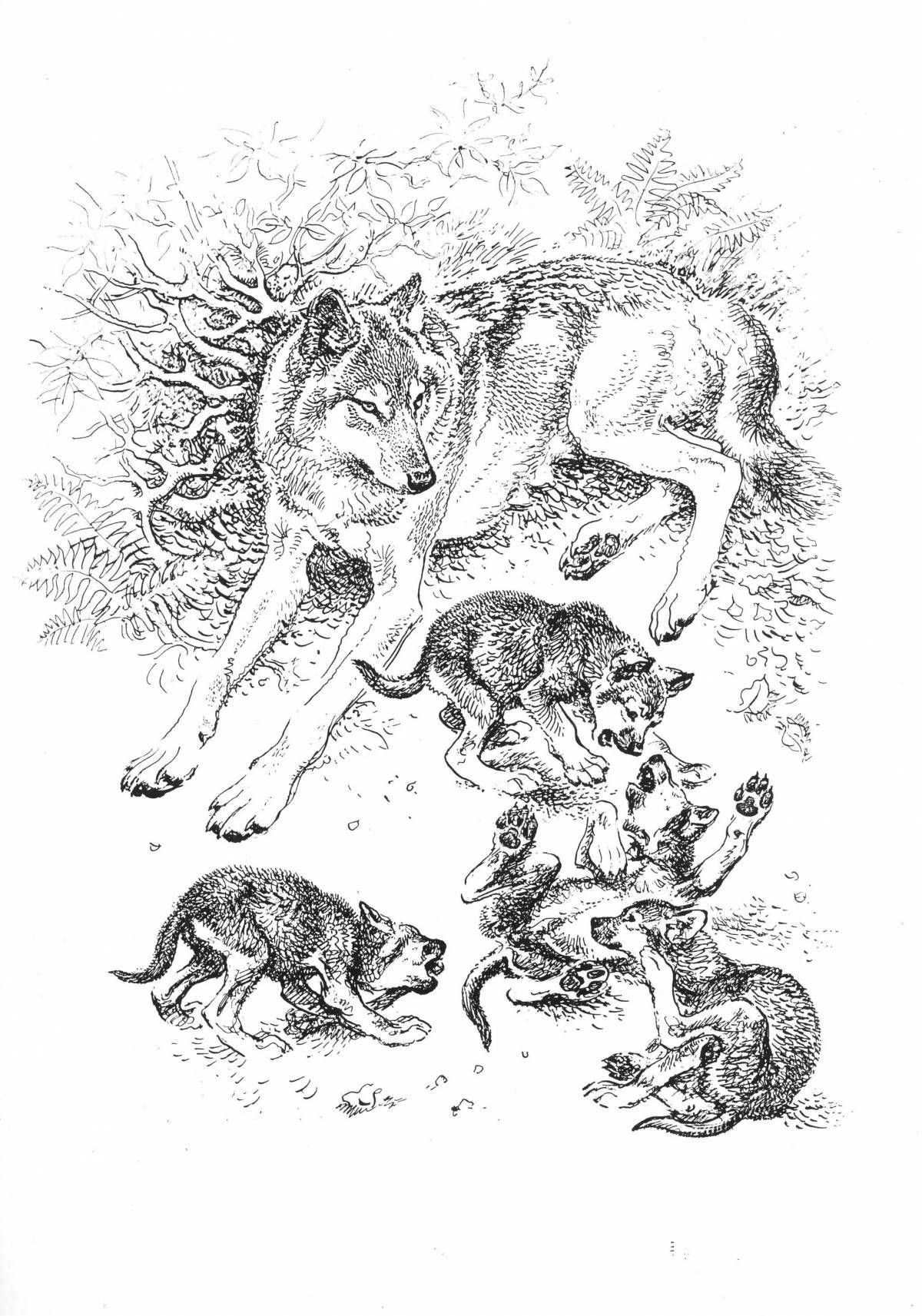 Coloring page ferocious pack of wolves