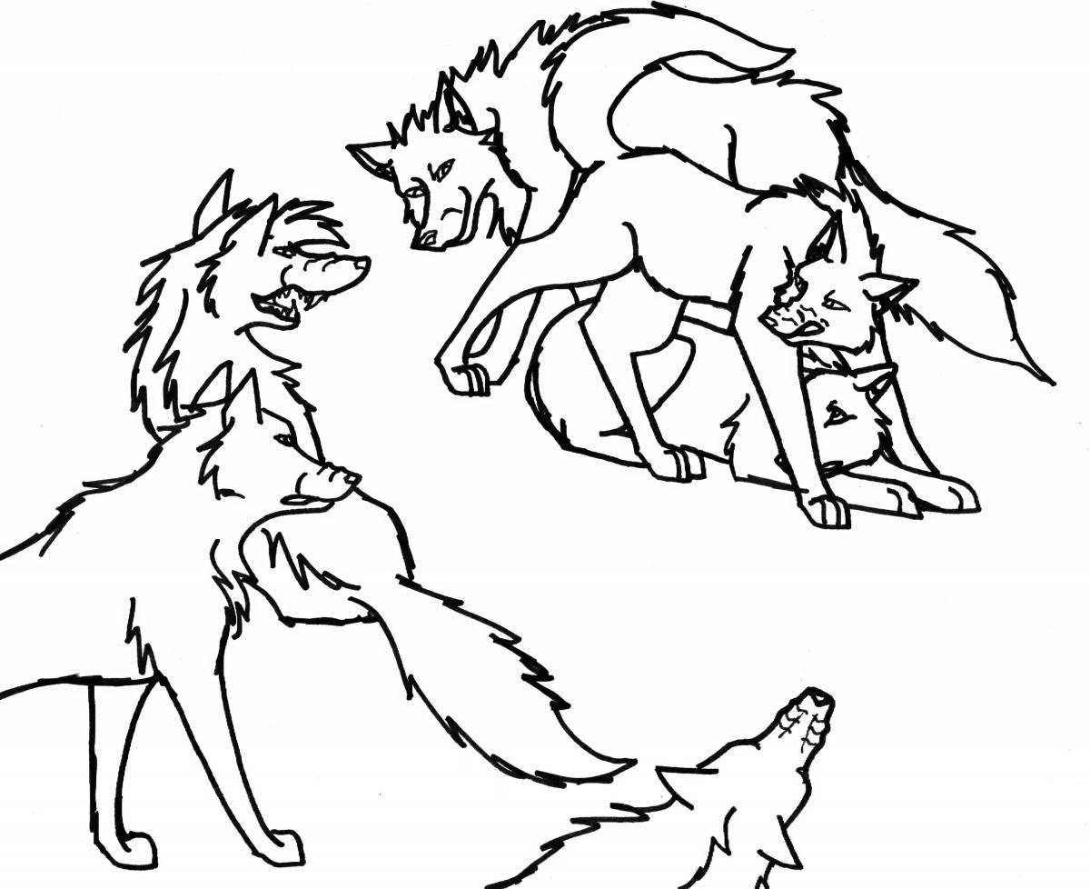 Coloring page powerful pack of wolves