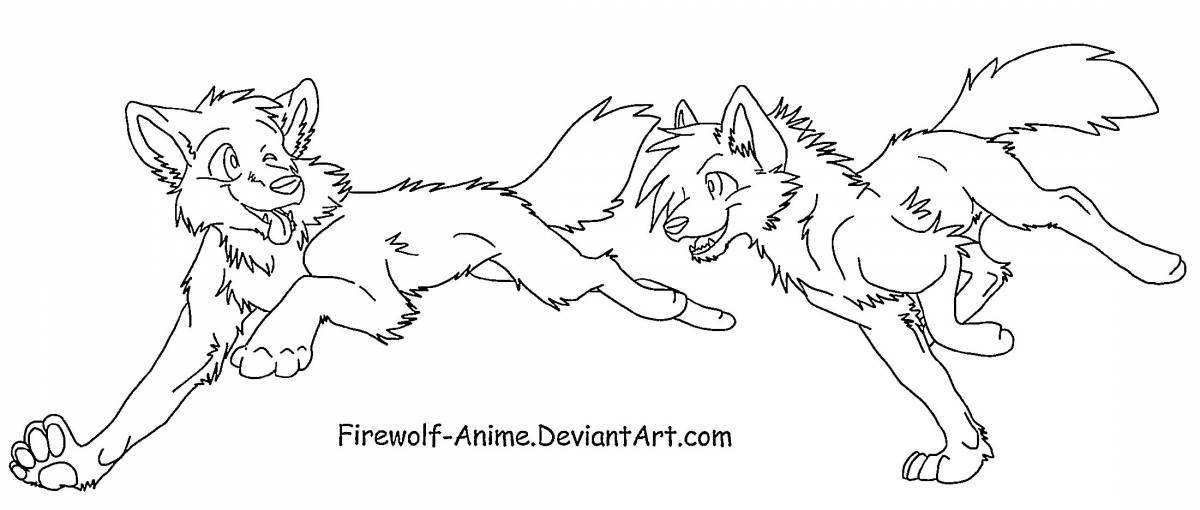 Dramatic pack of wolves coloring book