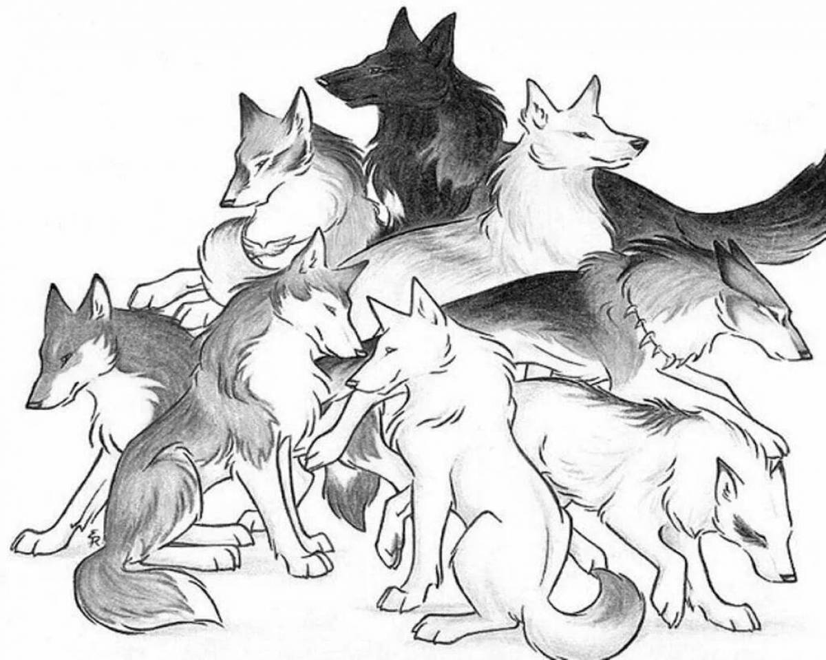 Exotic pack of wolves coloring page