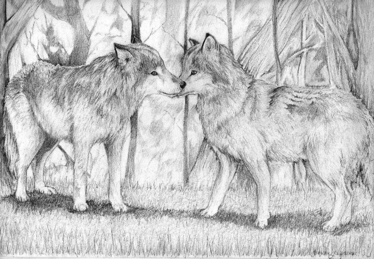 Dynamic pack of wolves coloring book