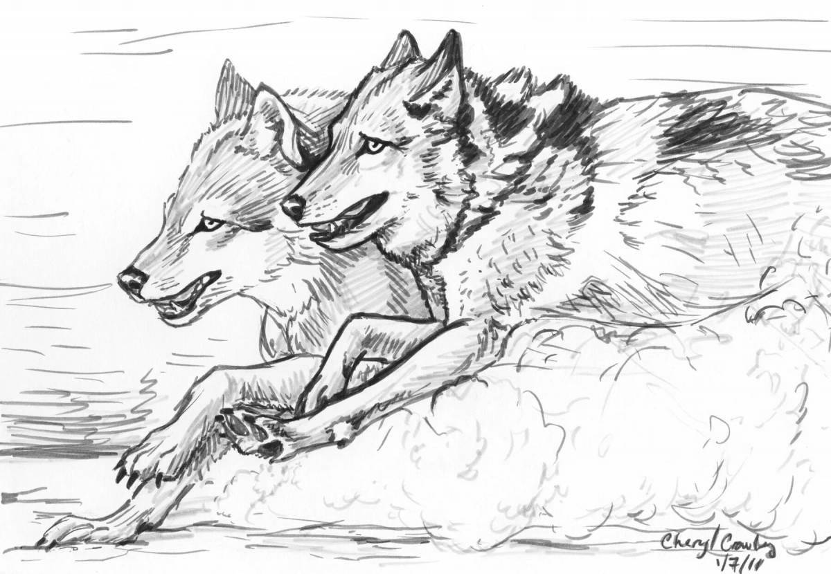 Coloring page elegant pack of wolves
