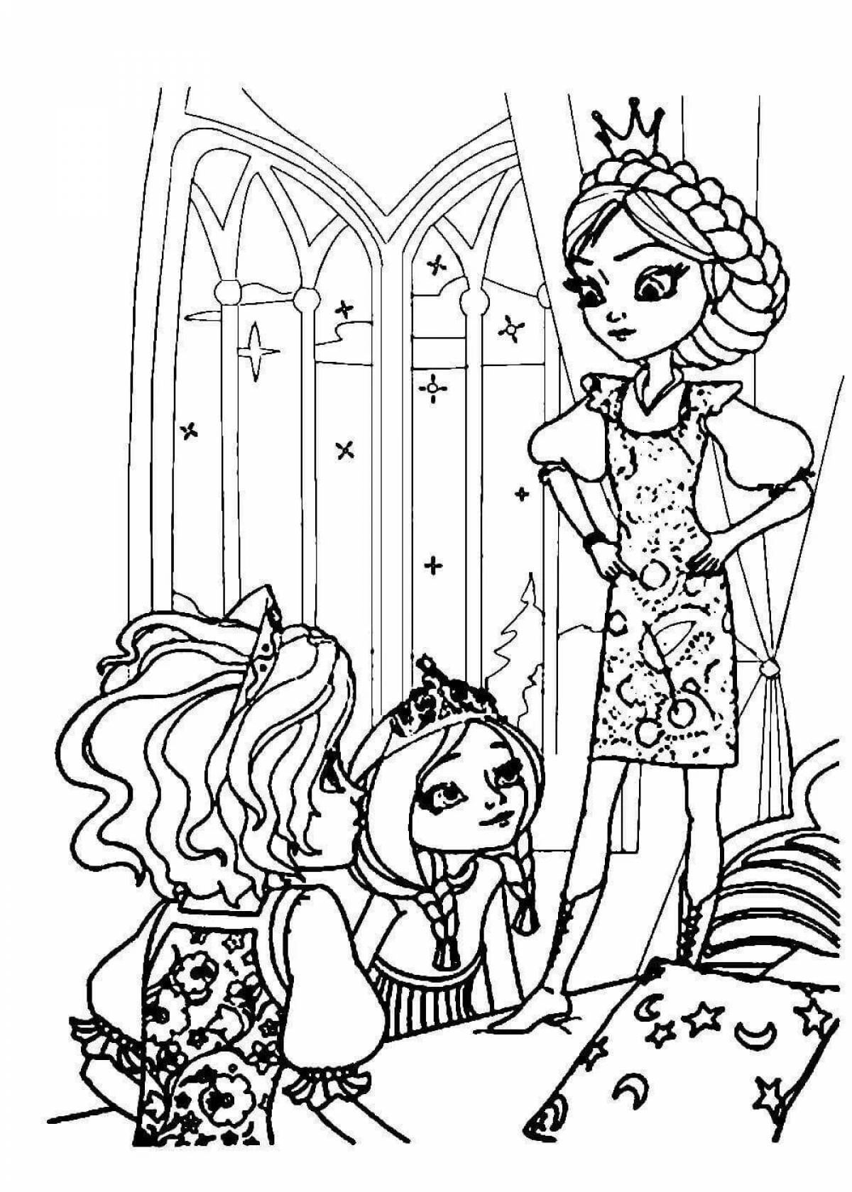 Playful princesses are preparing coloring pages