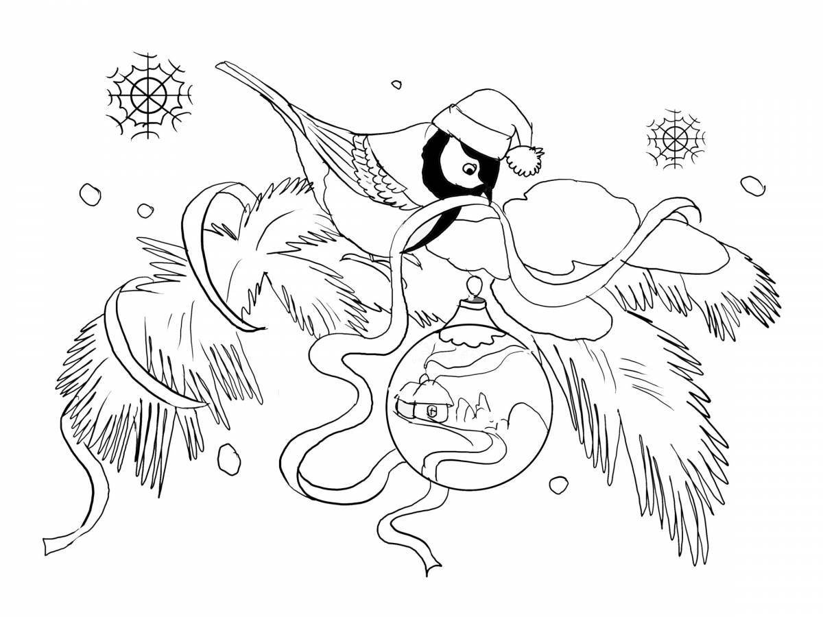 Glittering Christmas bird coloring page