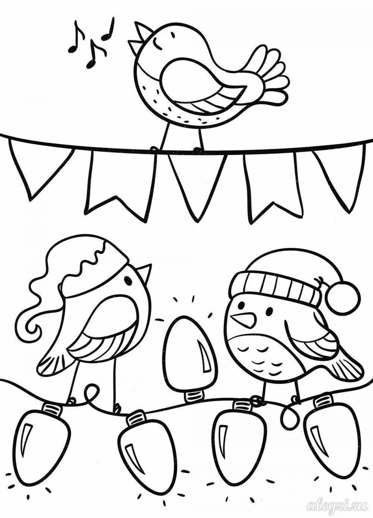 Раскраска волшебная рождественская птица