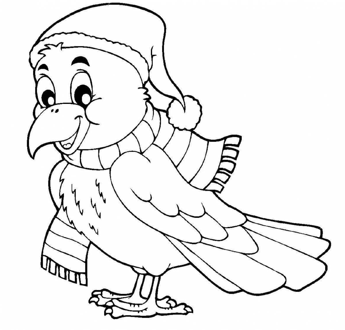 Coloring book shining Christmas bird