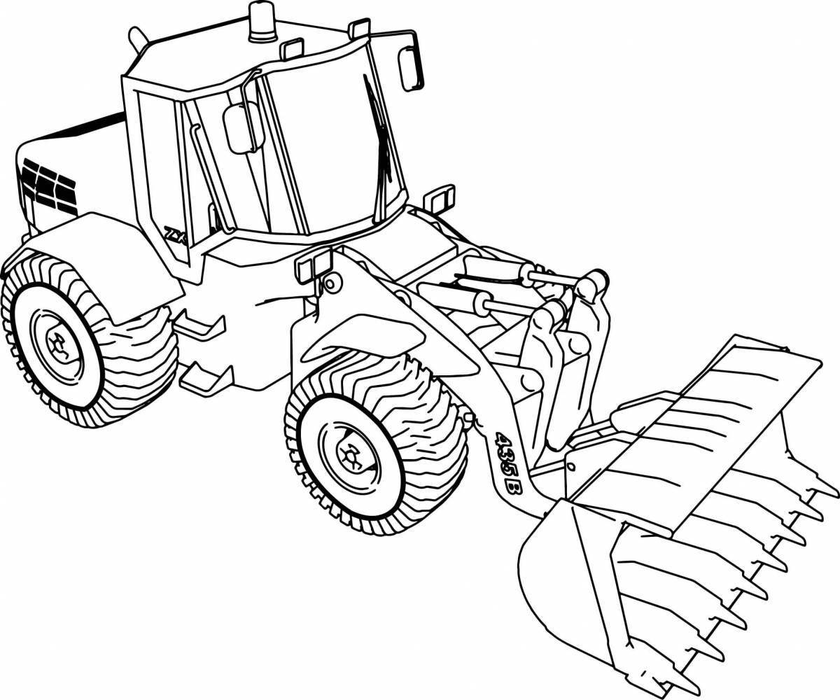 Coloring book cheerful tractor-loader