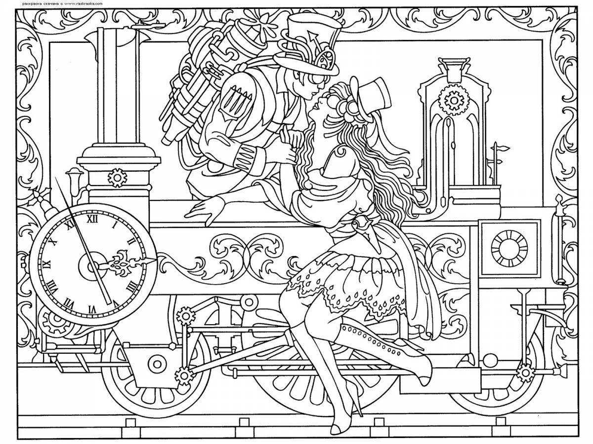 Charming steampunk coloring book