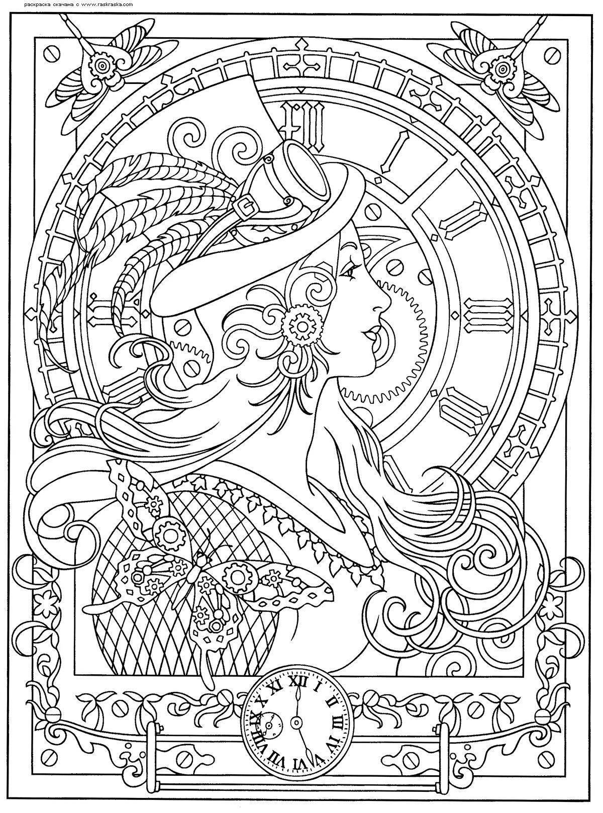 Glowing steampunk coloring page