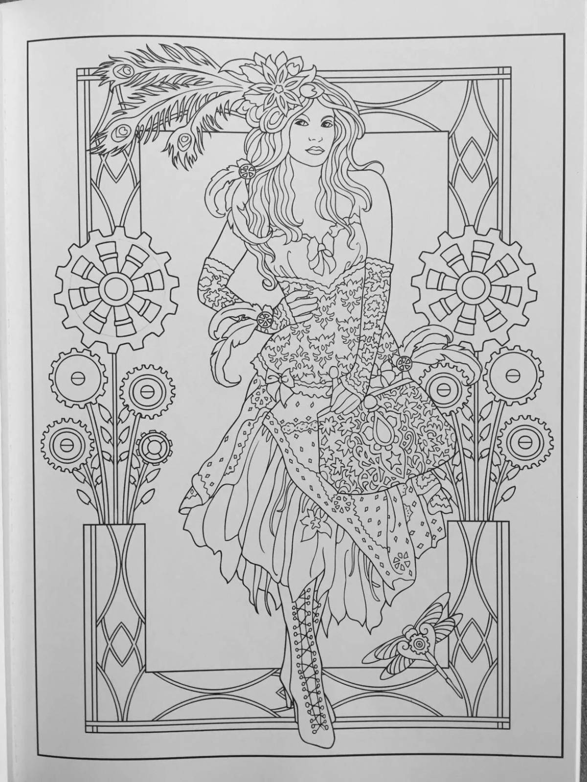 Serene steampunk coloring page