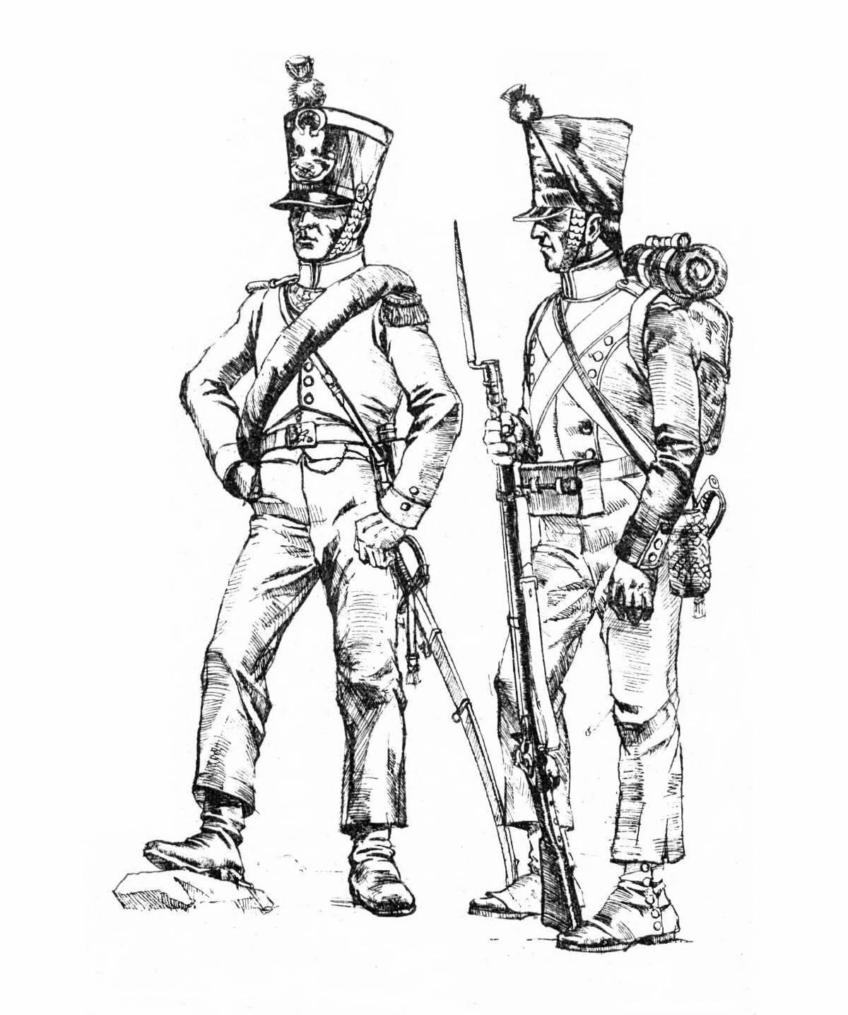 Complex military uniform coloring book