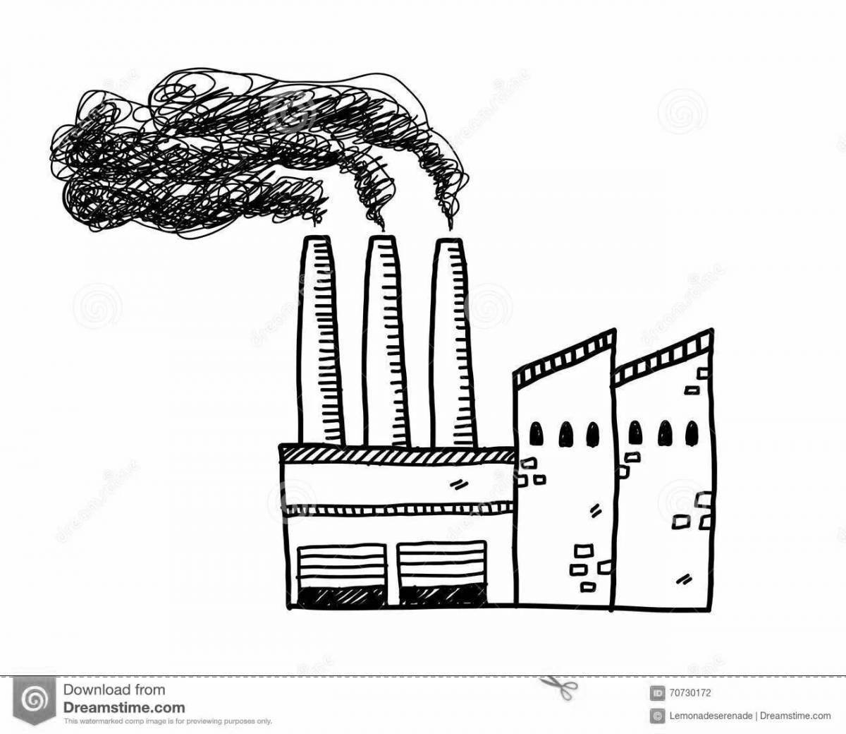 Раскраска заводы с дымом
