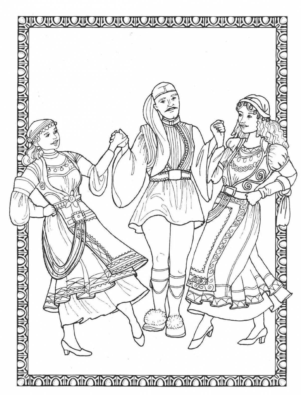 Coloring page joyful folk dance
