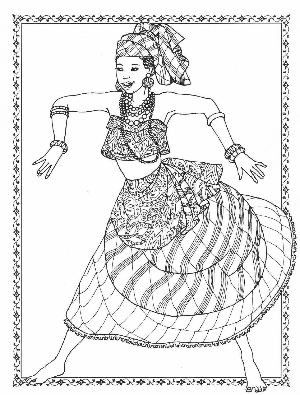 Coloring page shining folk dance