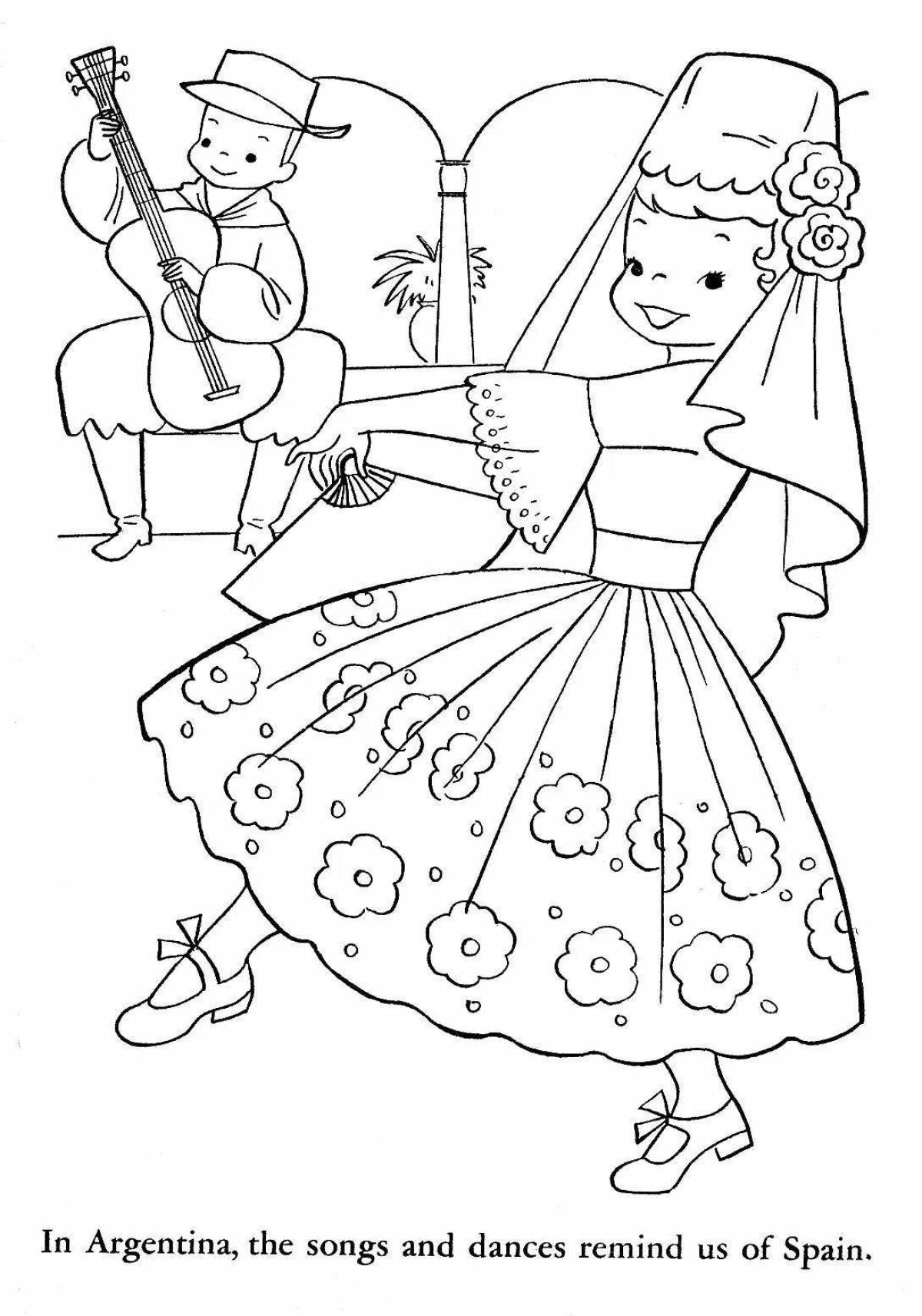 Coloring page nice folk dance