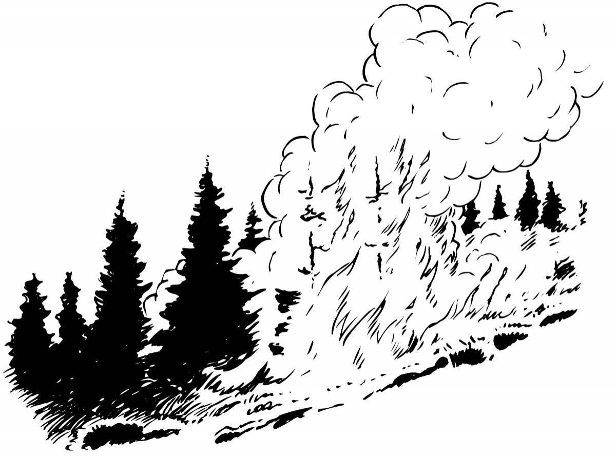 Coloring book bright forest fire