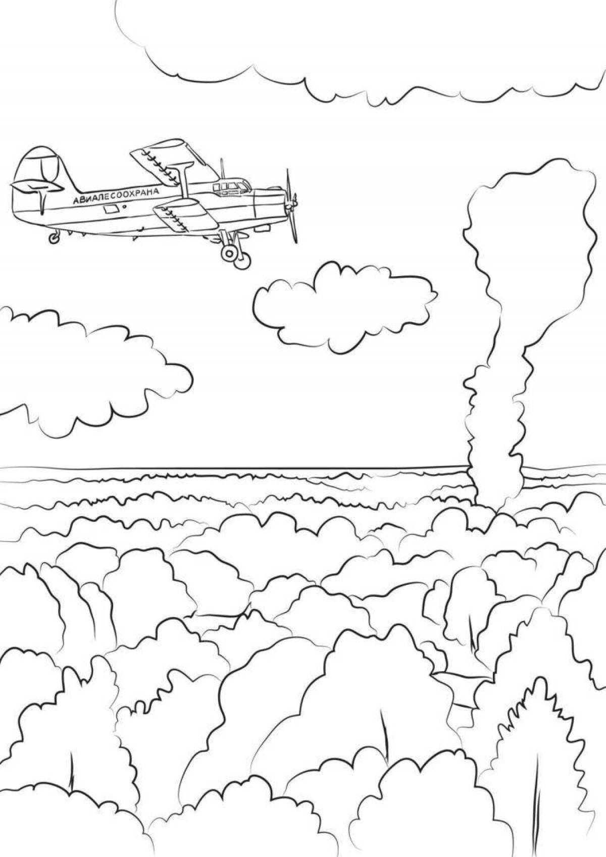 Photo Coloring book smoldering forest fire