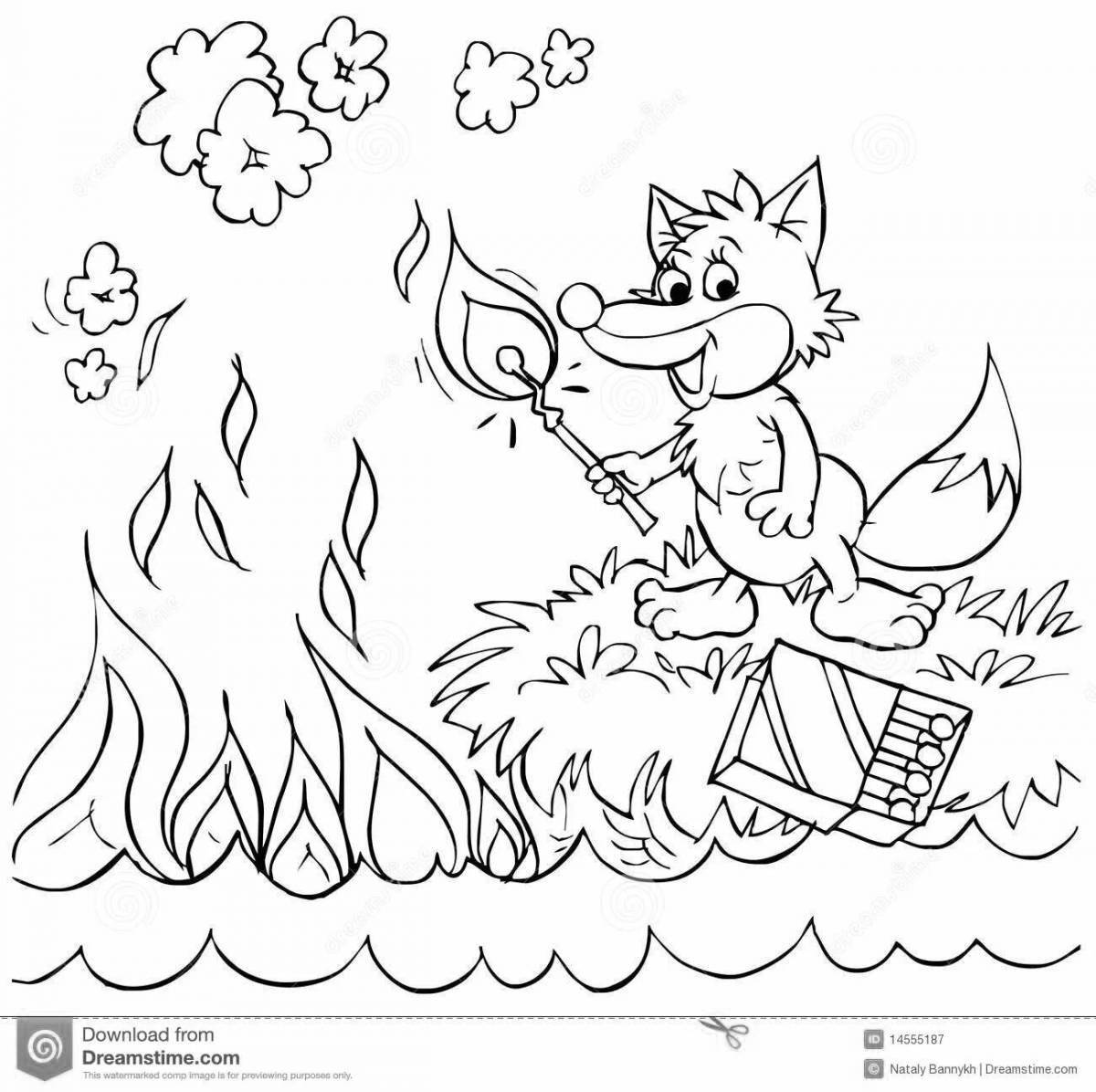 Lit forest fire coloring page