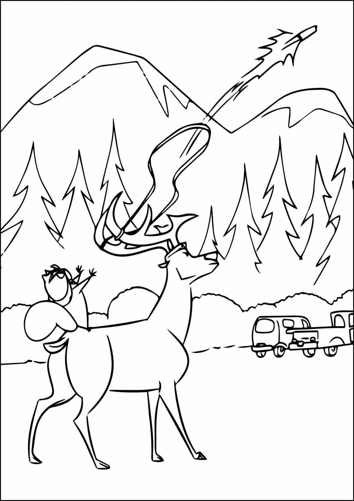 Glitter forest fire coloring page