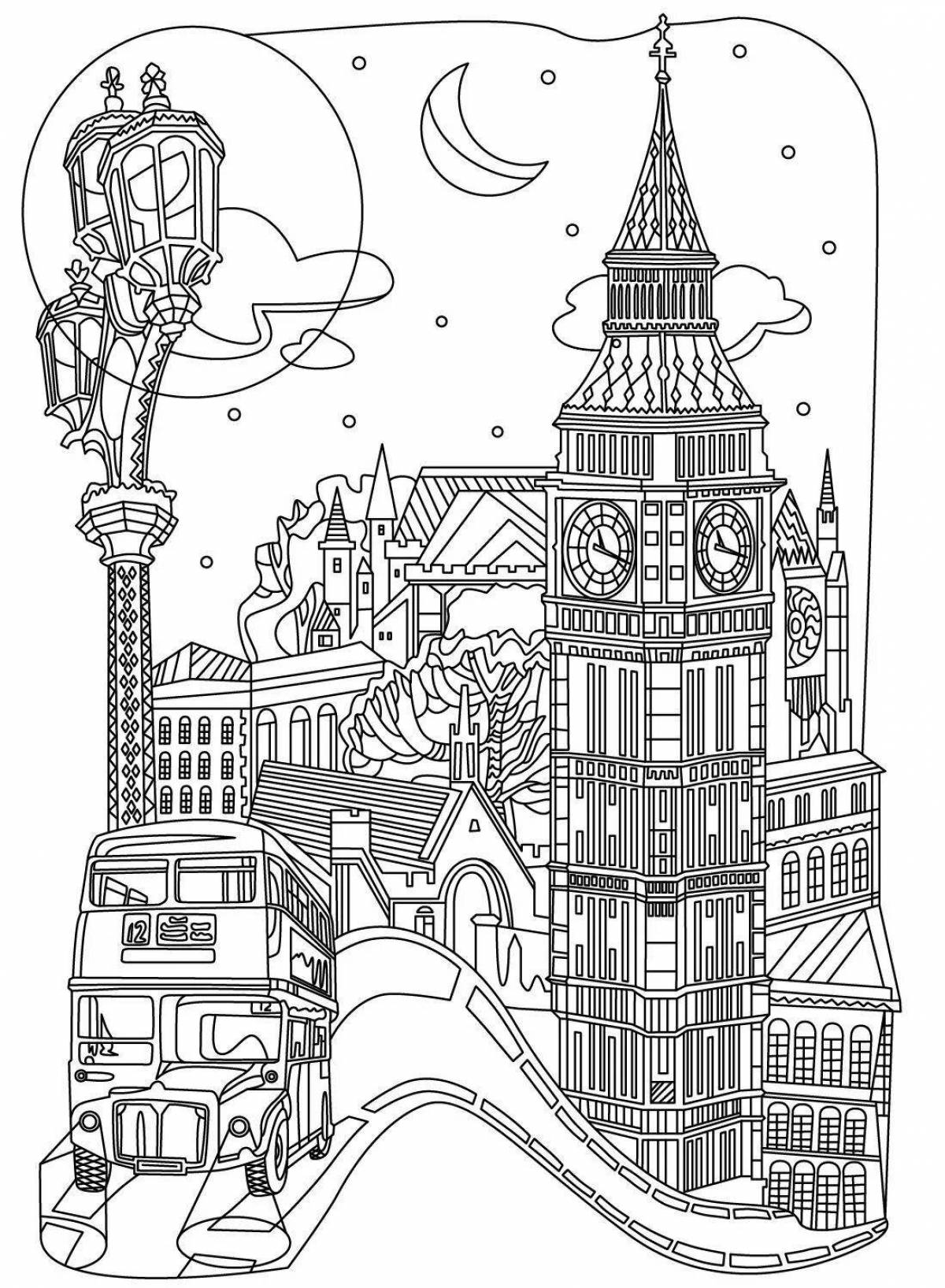 Charming complex city coloring book
