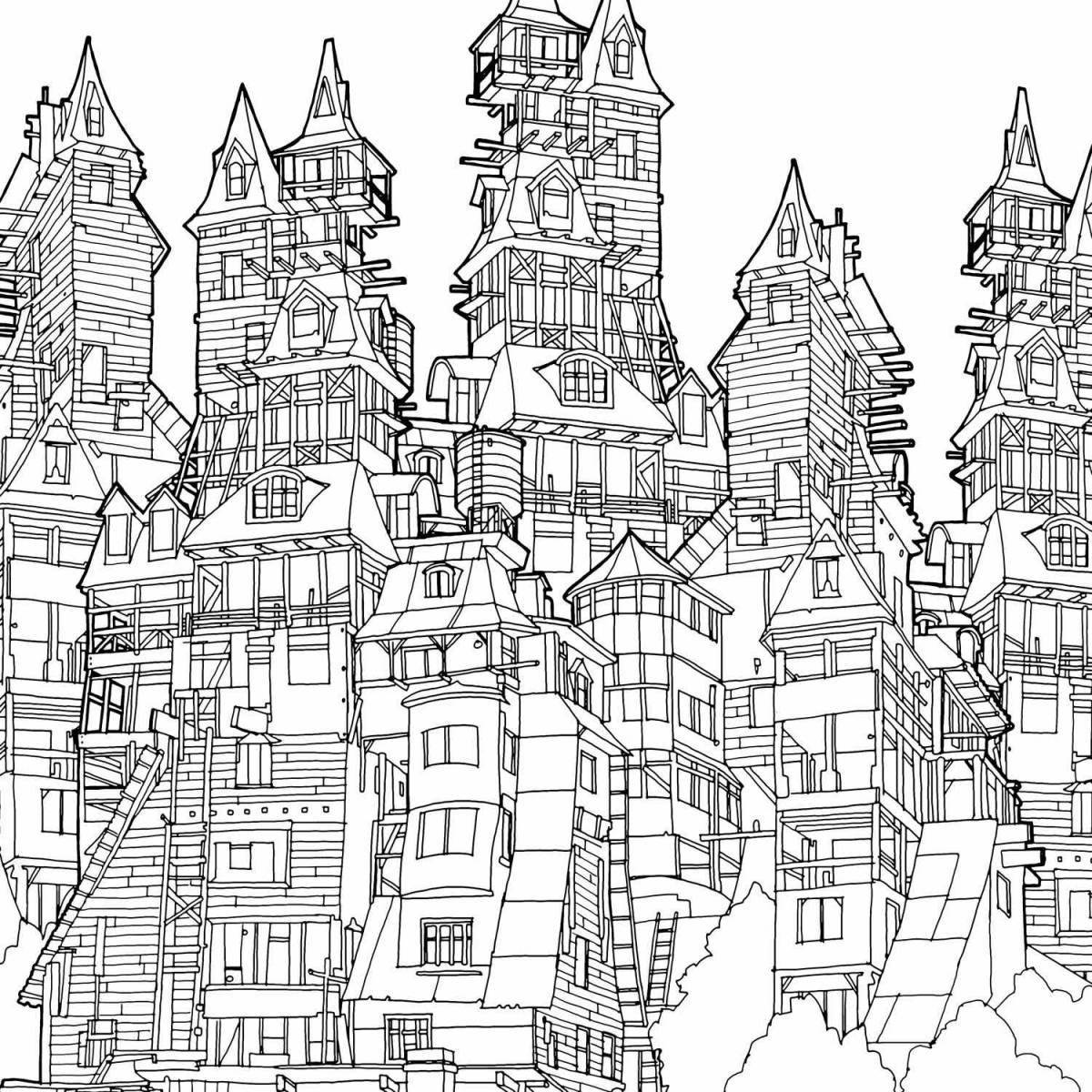 Gorgeous complex city coloring page
