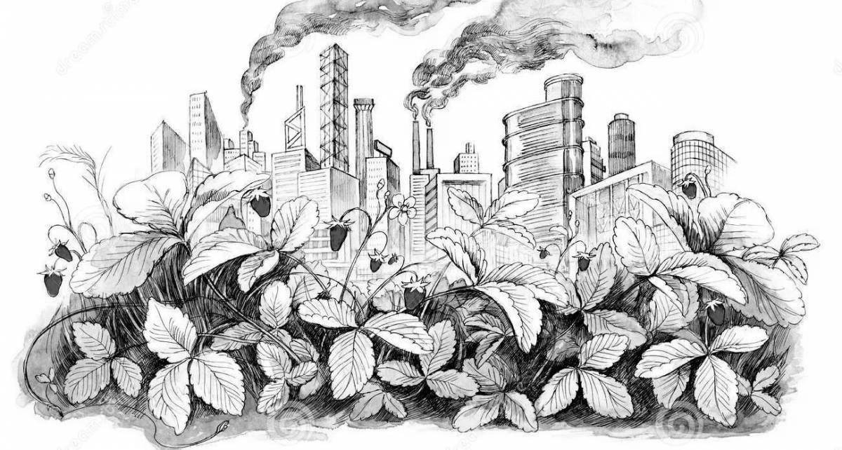 Detailed air pollution coloring page