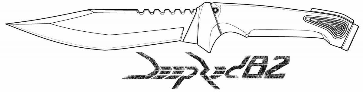 Creepy skeletal knife coloring page