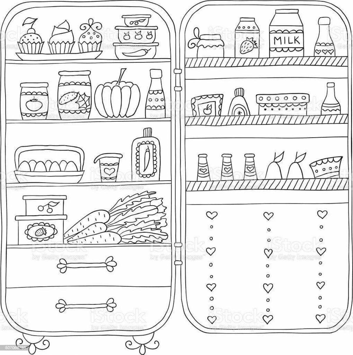 Colorful refrigerator open coloring page