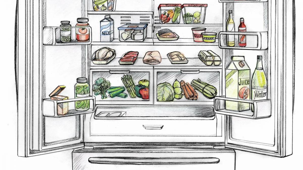 Creative refrigerator open coloring page