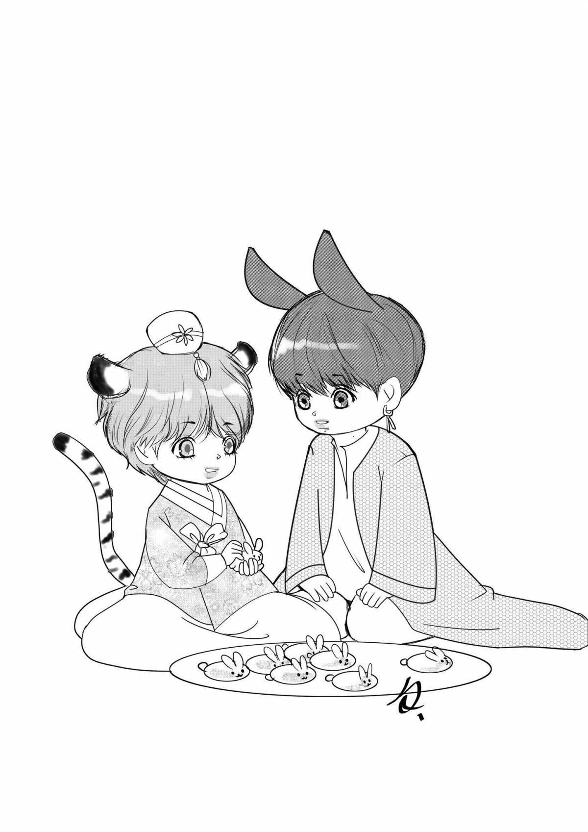 Colorful chibi bts coloring page