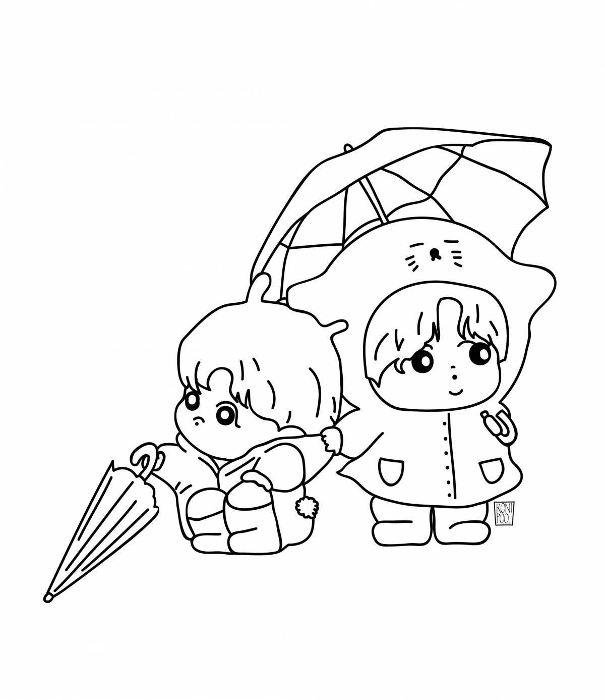 Playful chibi bts coloring page