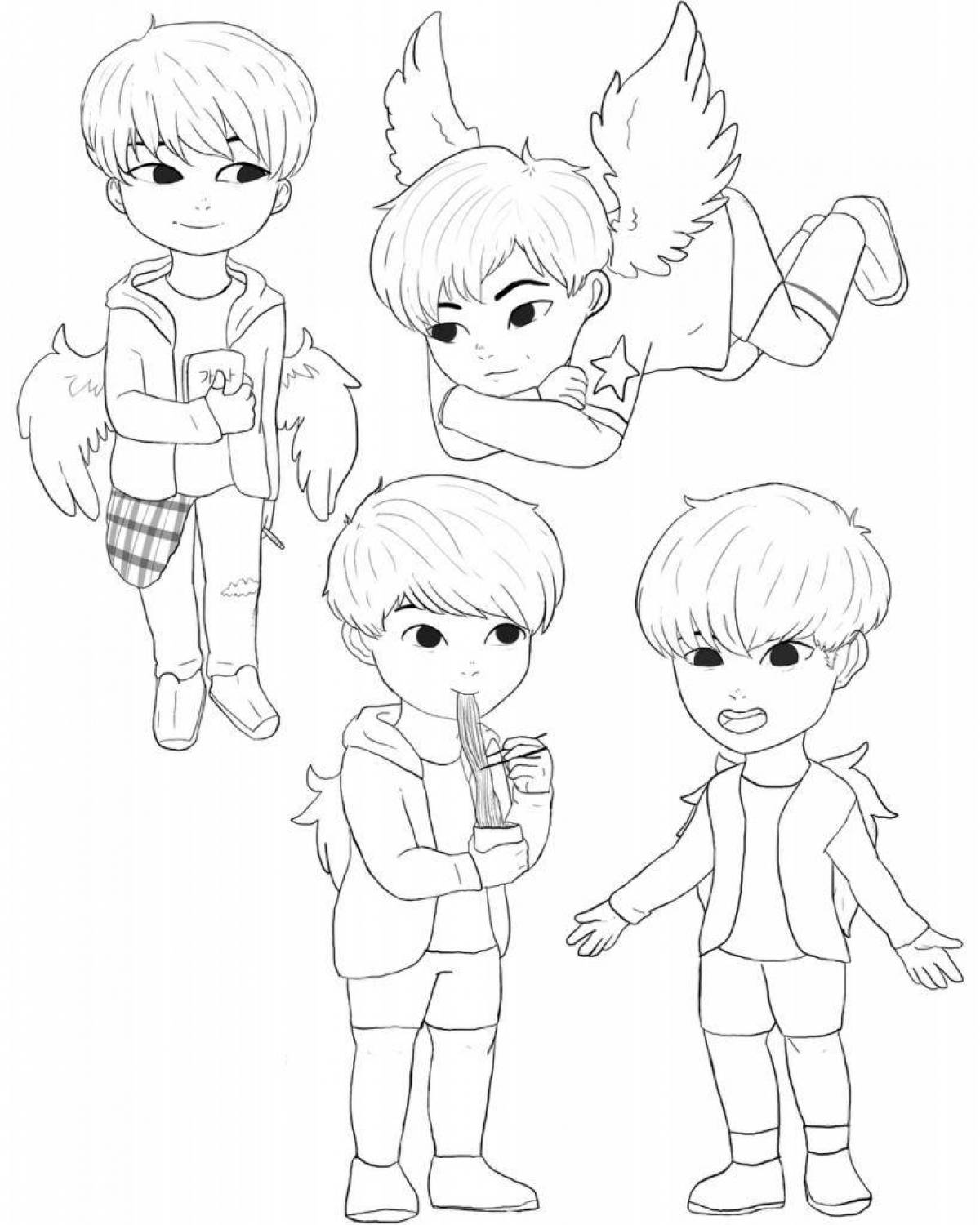 Color-explosive chibi bts coloring page