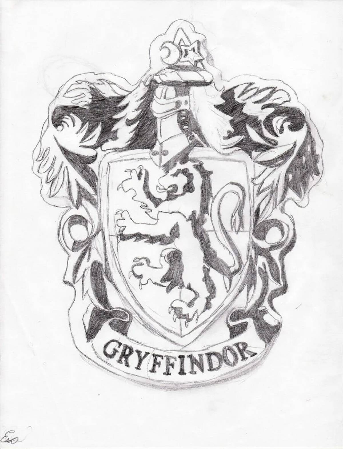 Photo Exquisitely illustrated coat of arms of Gryffindor coloring book