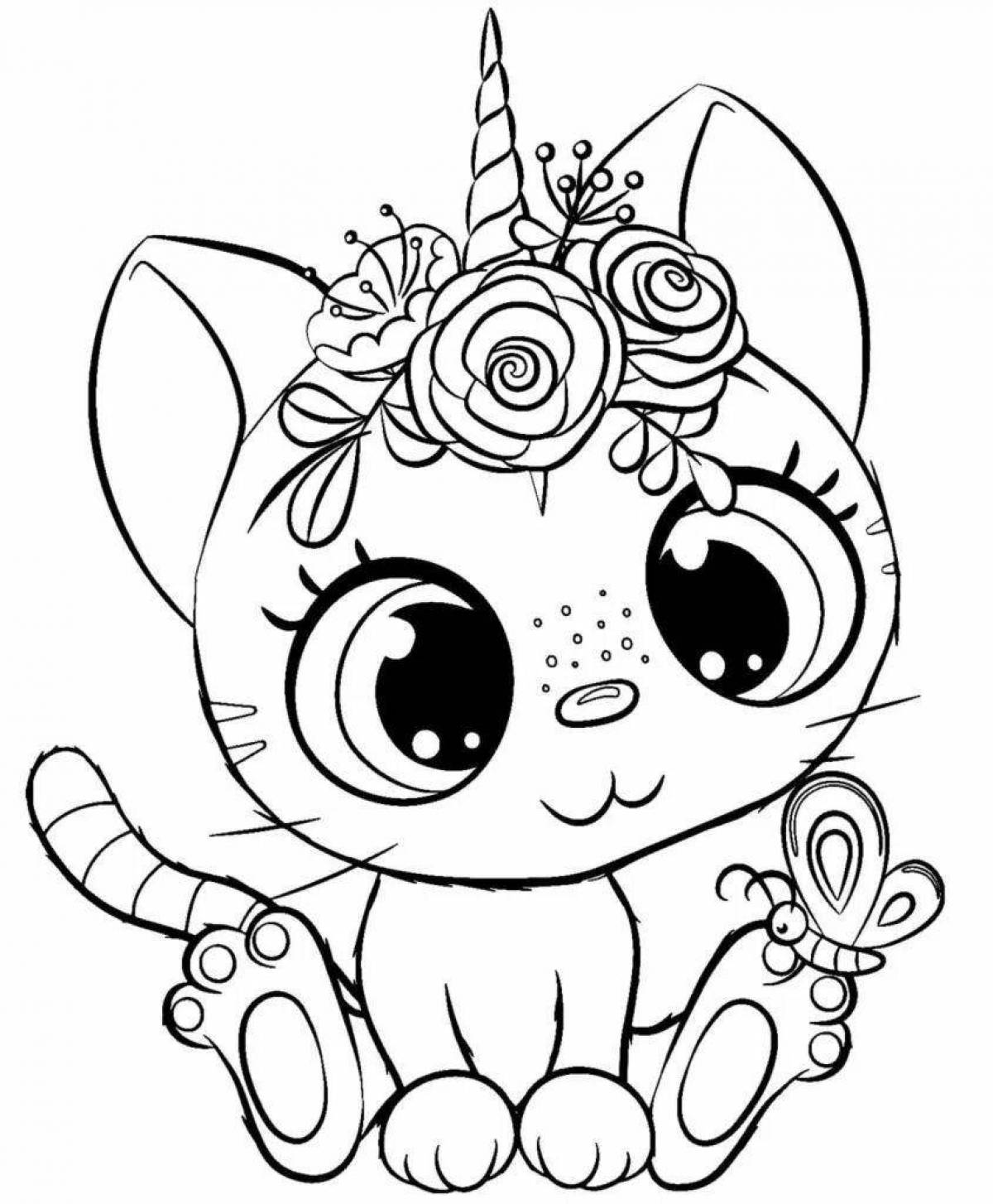 Sweet rainbow kitten coloring page