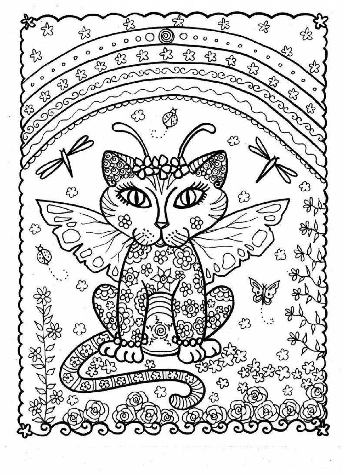 Coloring page adorable rainbow kitten
