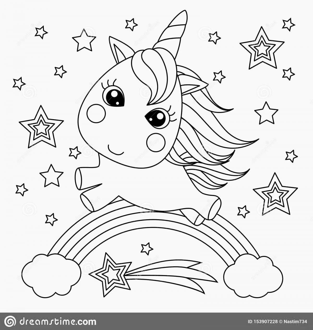 Coloring page magical rainbow kitten