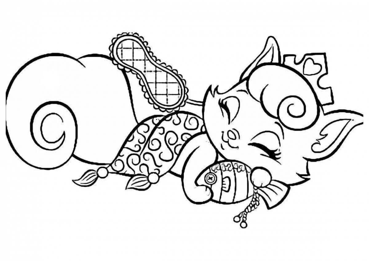 Photo Coloring dreamy rainbow kitten