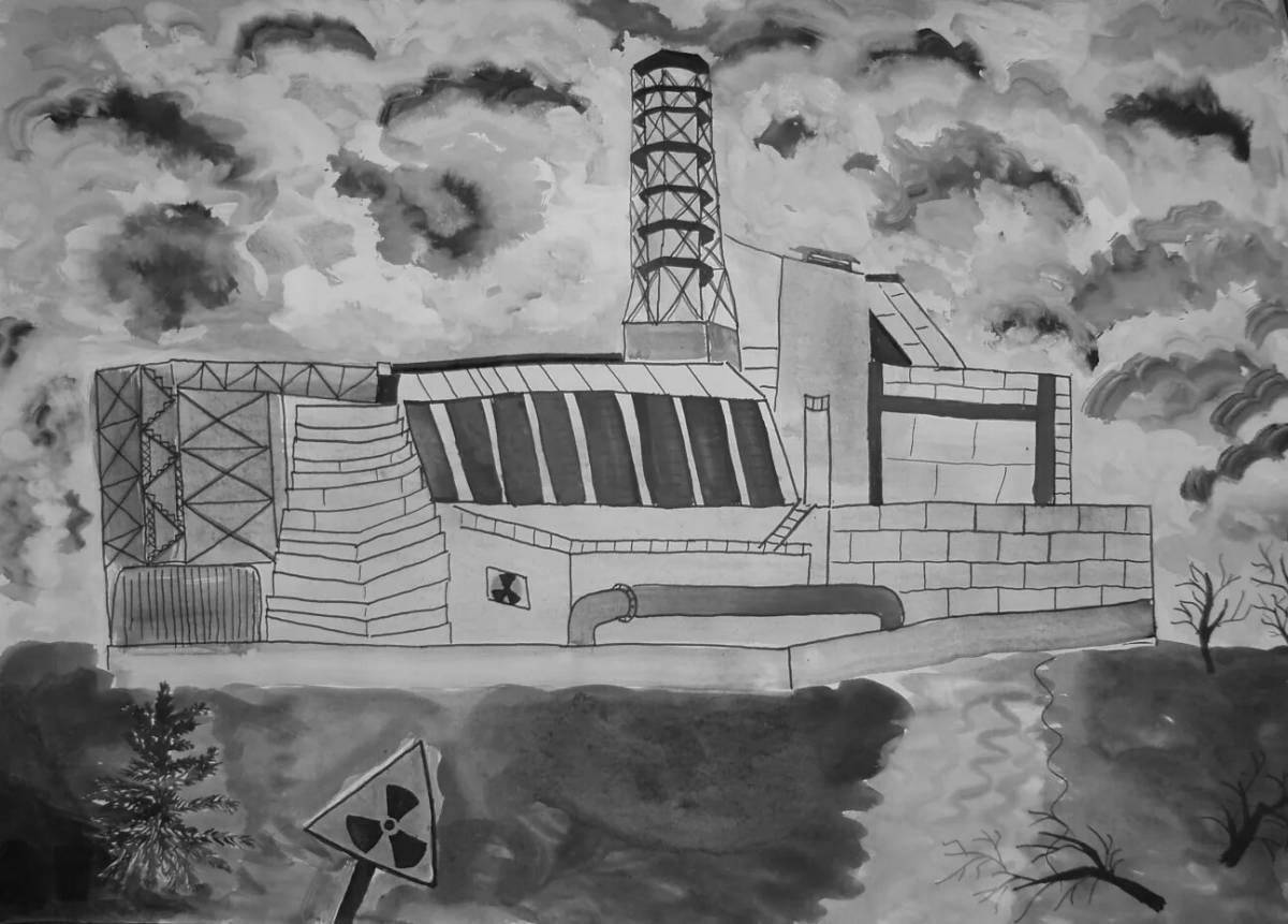Coloring book dramatic Chernobyl station