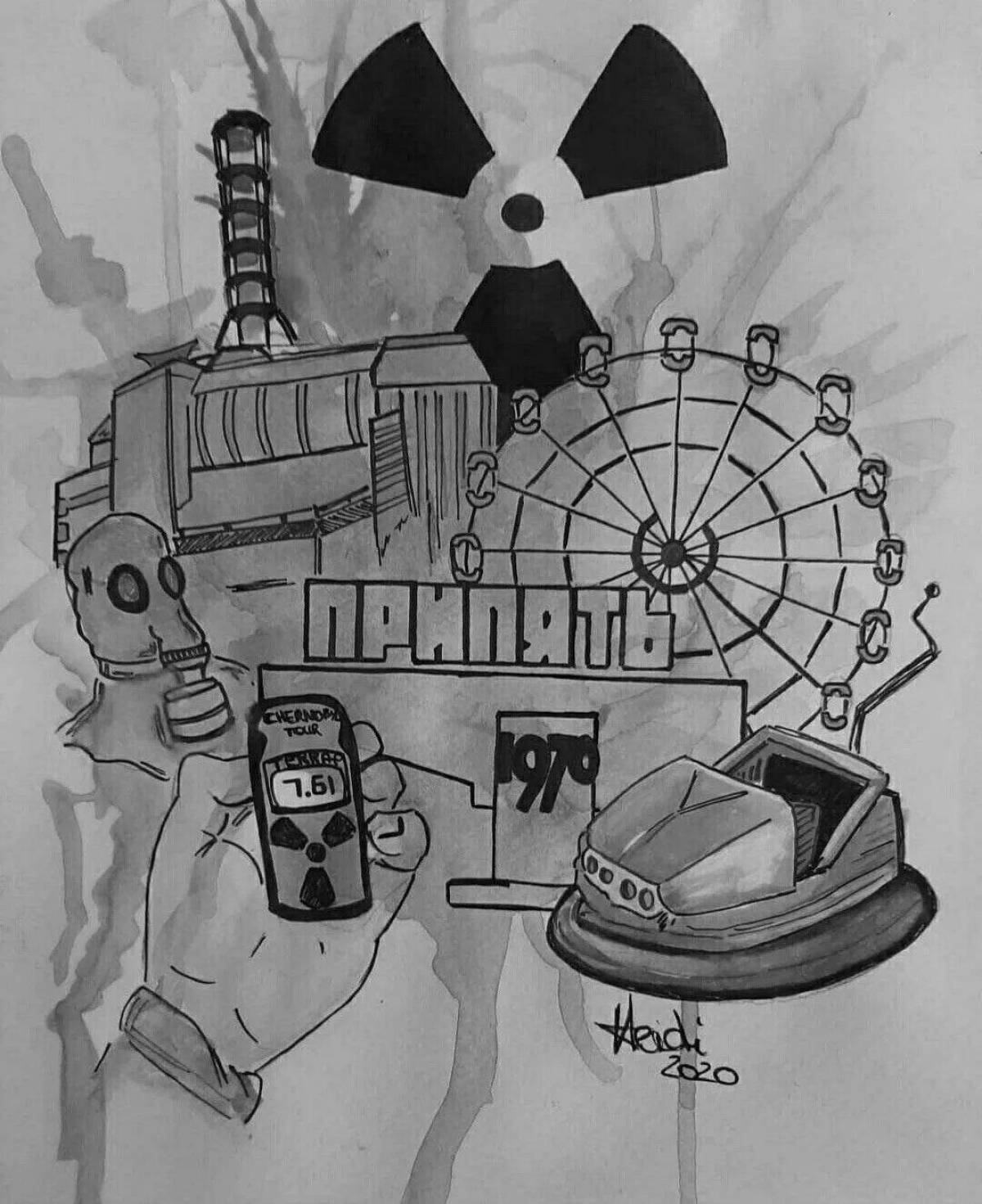 Colouring page delightful Chernobyl station