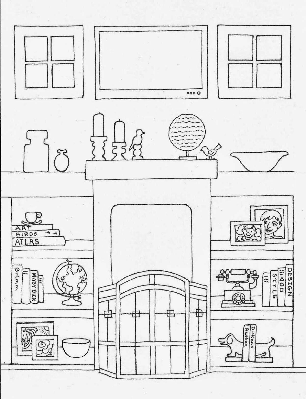 Glitter paper house coloring page