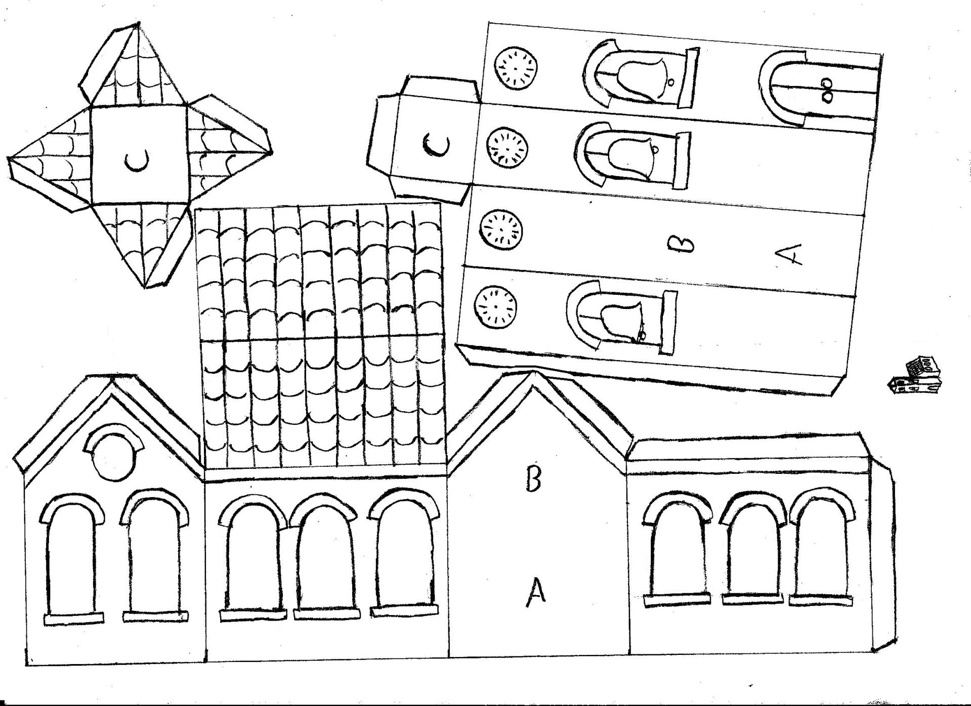 Cute paper house coloring page