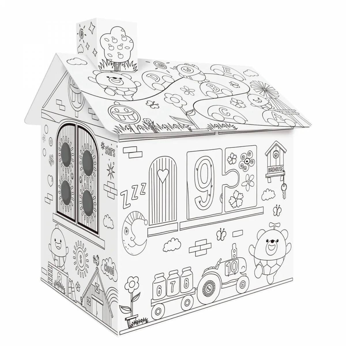 Fancy paper house coloring page