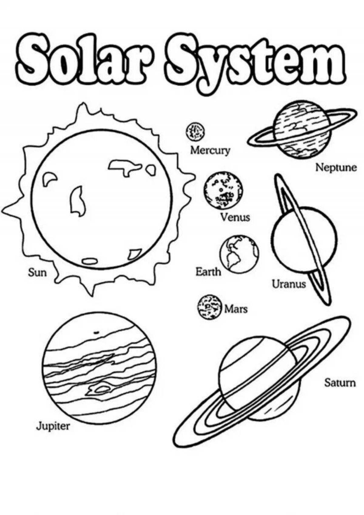 Serene coloring page planets space