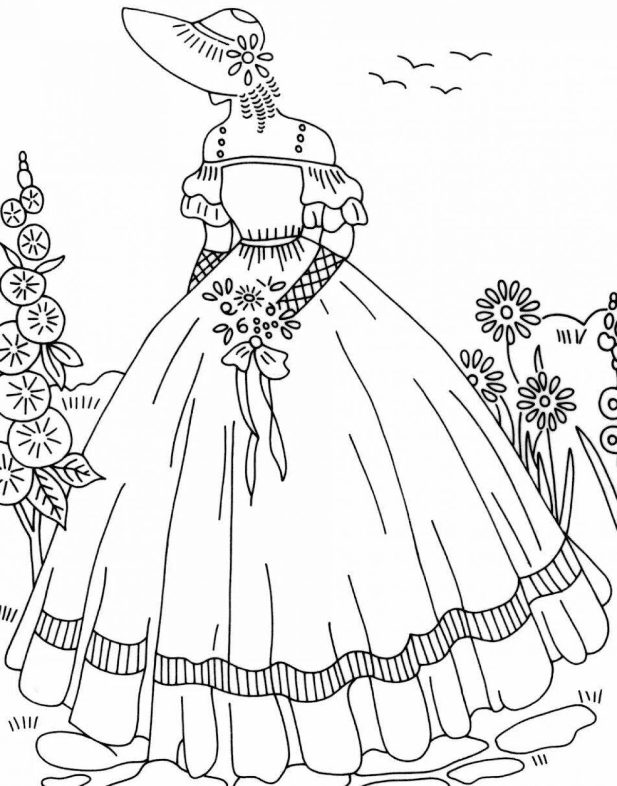 Coloring page shining puffy dress