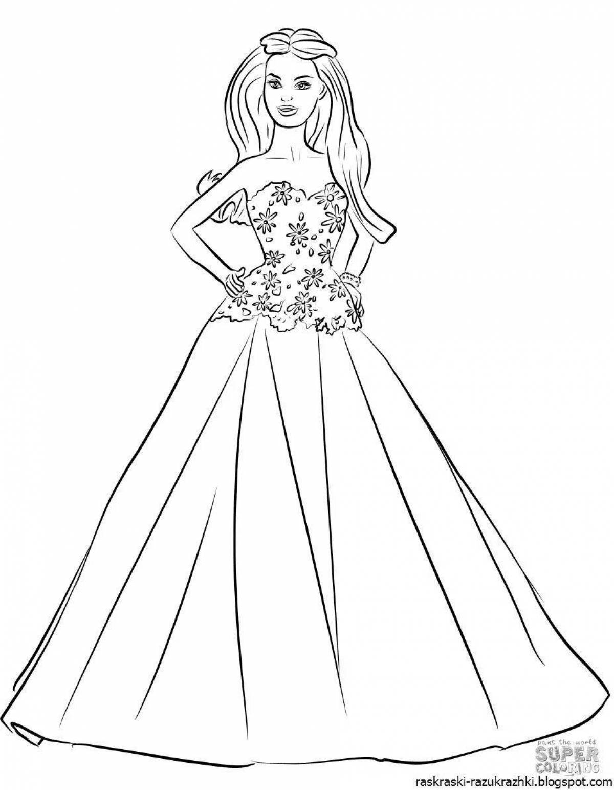 Coloring book of a bewitching puffy dress